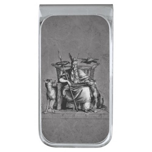 Odin ravens on his stone throne viking mythology silver finish money clip