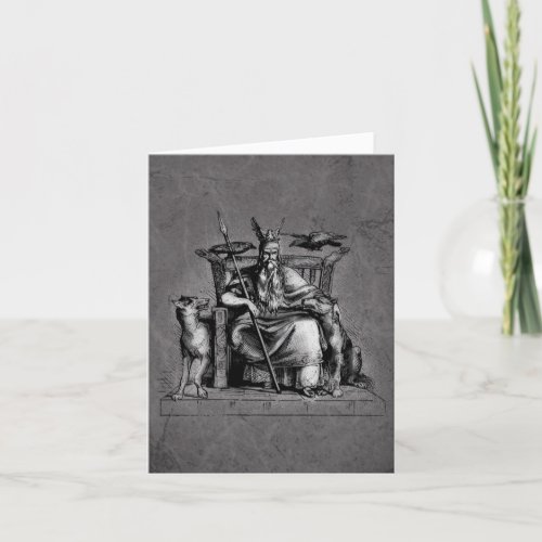 Odin ravens on his stone throne viking mythology thank you card