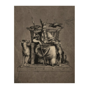 Odin ravens on his stone throne viking mythology wood wall art
