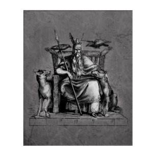 Odin Ravens on Stone Throne Viking Mythology Stone Acrylic Print