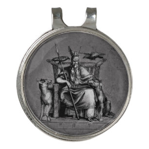 Odin Ravens on Stone Throne Viking Mythology Stone Golf Hat Clip