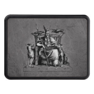 Odin Ravens on Stone Throne Viking Mythology Stone Hitch Cover