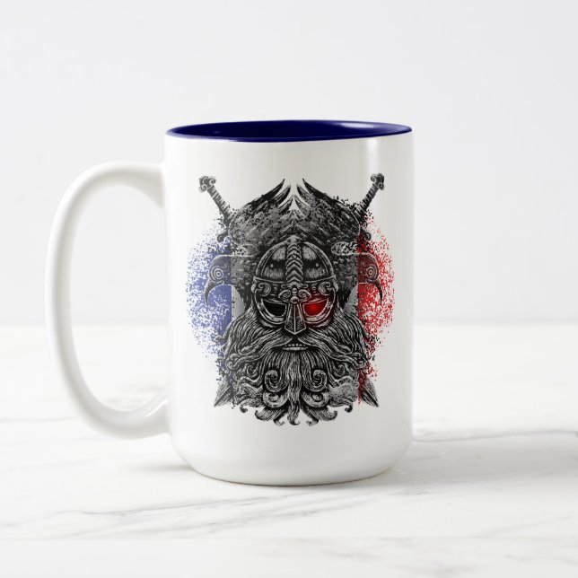 Odin ravens swords Viking Mythology France flag Two-Tone Coffee Mug (Left)