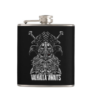 Odin ravens Viking Mythology Valhalla awaits Flask