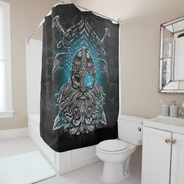 Odin ravens Viking Mythology Valhalla awaits Shower Curtain (In Situ)