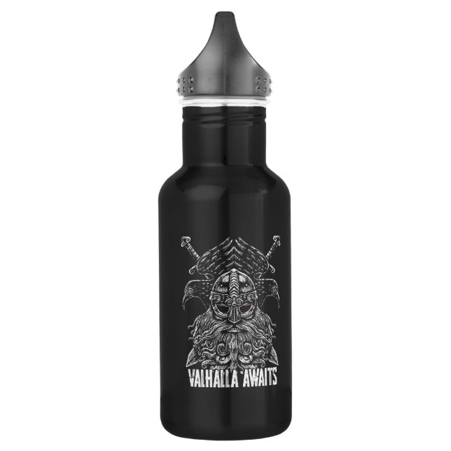 Odin ravens Viking Mythology Valhalla awaits Stainless Steel Water Bottle (Left)