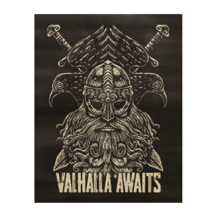 Odin ravens Viking Mythology Valhalla awaits Wood Wall Art