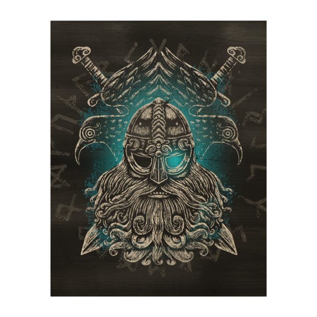 Odin ravens Viking Mythology Valhalla awaits Wood Wall Art (Front)