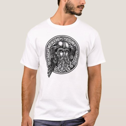Odin Rune Shield Black  White T_shirt