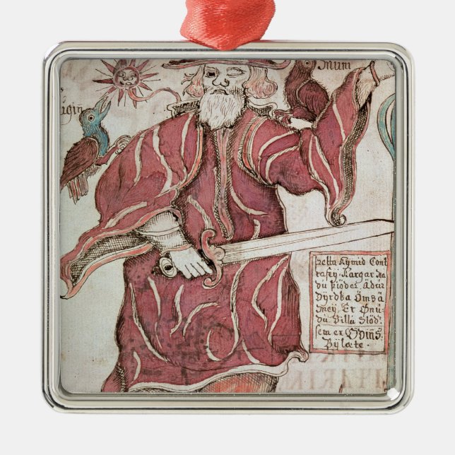 Odin, with his two crows, Hugin  and Munin Metal Ornament (Front)