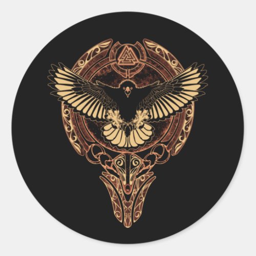 Odins Eagle Hawk and Valknut Classic Round Sticker