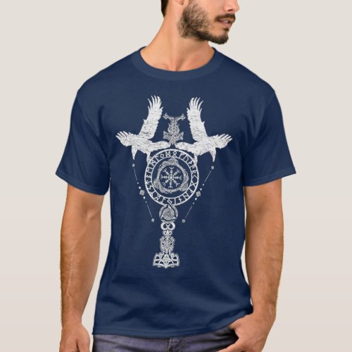 Odins Ravens Huginn  Muninn VEGVISIR  Mjolnir T_Shirt