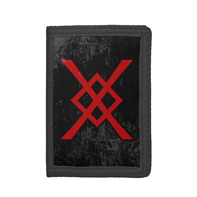 Odin's Spear (red & black, distressed) Tri-fold Wallet (Front Vertical)