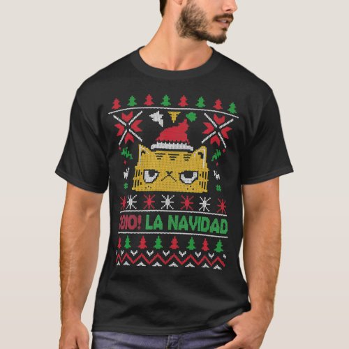 Odio la Navidad Funny Angry Cat Feliz Navidad  T_Shirt
