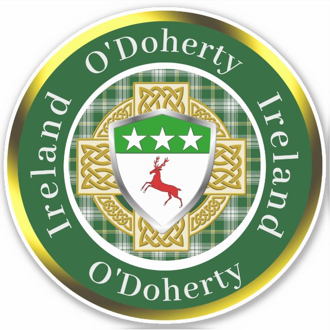 O'Doherty Irish Shield/Celtic Cross Personalized Sticker (Front)