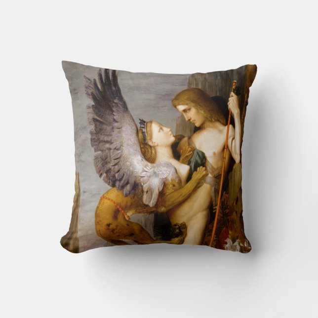 Oedipus and the Sphinx by Gustave Moreau Throw Pillow (Front)