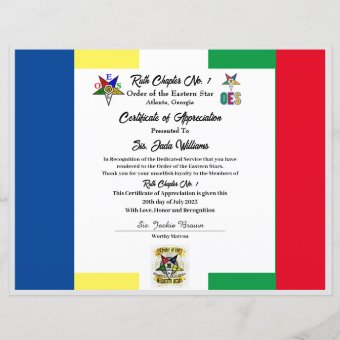 Oes Secretary Forms.pdf OES Certificate of Appreciation | Zazzle
