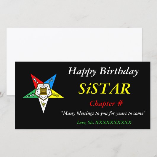 OES Order of the Eastern Star Happy Birthday (Front/Back)