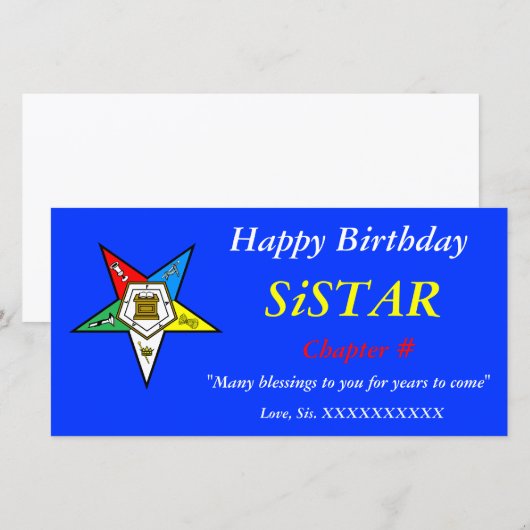 OES Order of the Eastern Star Happy Birthday (Front/Back)