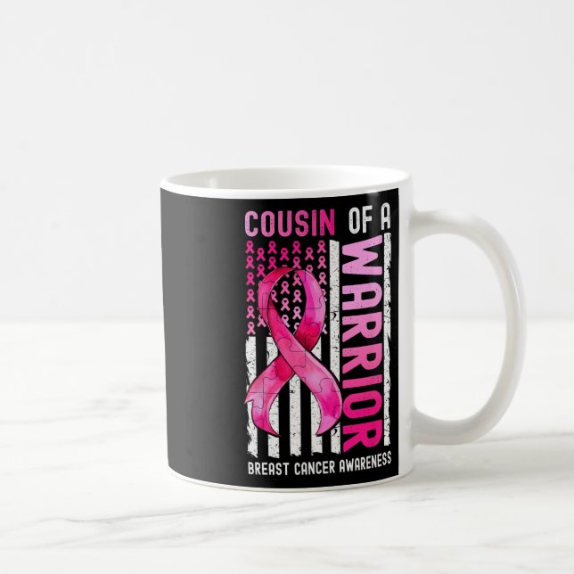 Of A Warrior Breast Cancer Usa Flag Awareness Pink Coffee Mug (Right)