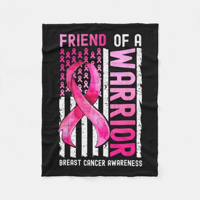 Of A Warrior Breast Cancer Usa Flag Awareness Pink Fleece Blanket (Front)