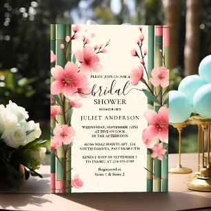 Of Bamboo Pink Sakura Cherry Blossom Bridal Shower Invitation