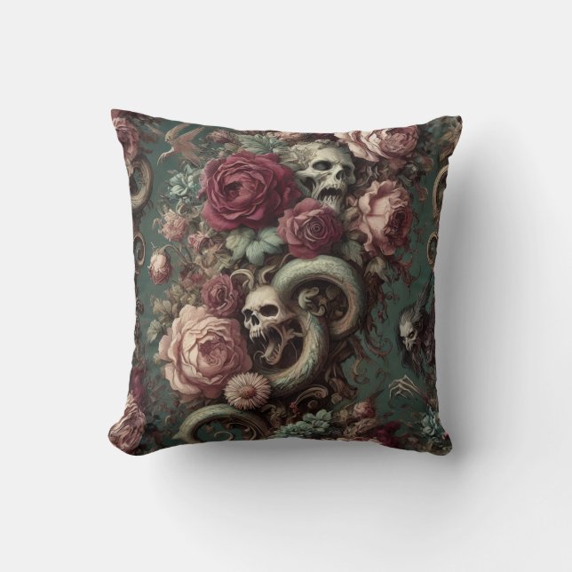 Of Bone & Vine – Gothic Victorian  Throw Pillow (Front)