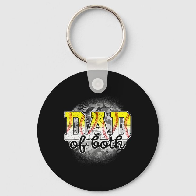 Of Both Baseball Softball Fathers Day Baseball Pla Keychain (Front)