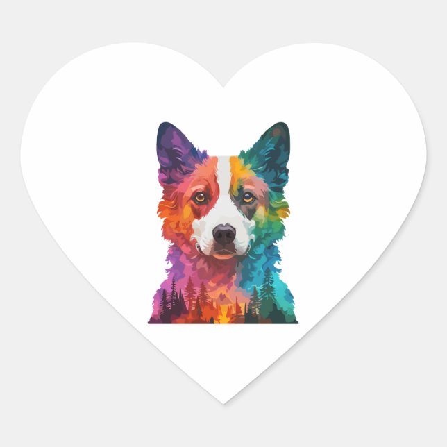 of Colorful dog Heart Sticker (Front)