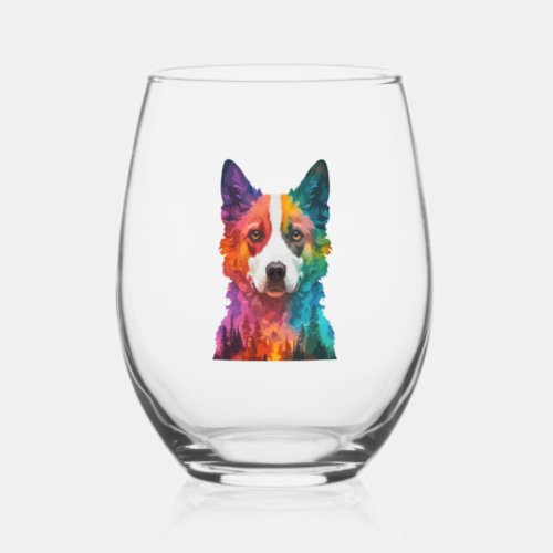 of Colorful dog Stemless Wine Glass