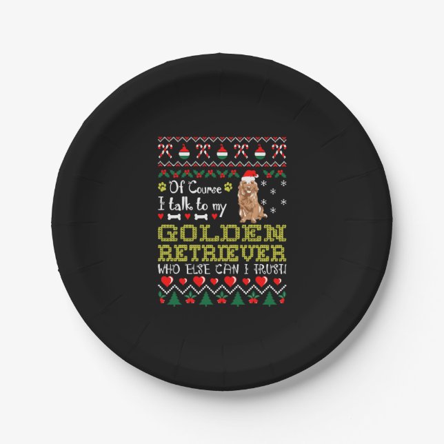 Of Course I Talk To Golden Retriever Christmas Tee Paper Plates (Front)