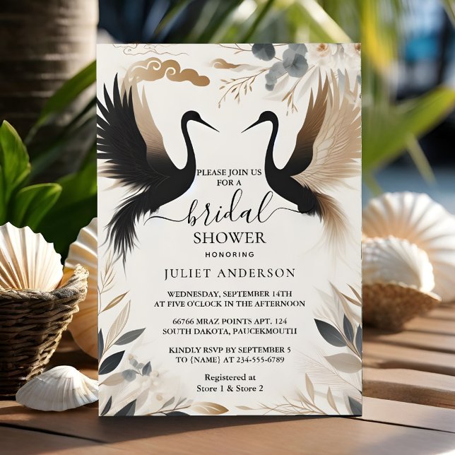 Of Feather Asian Sky Cloud Crane Fun Bridal Shower Invitation (Creator Uploaded)