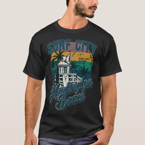 of Huntington Beach Surf City Vintage Surf Badge C T_Shirt