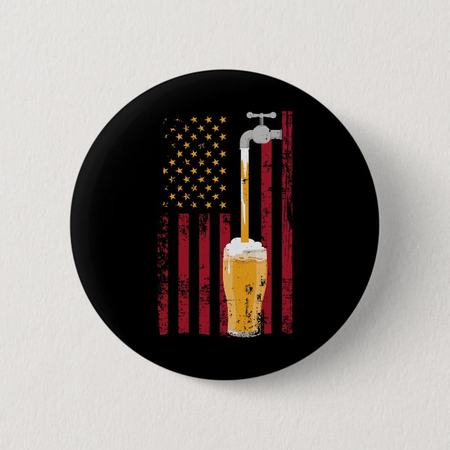 Of July American Flag Beer Brewing  Button (Front)