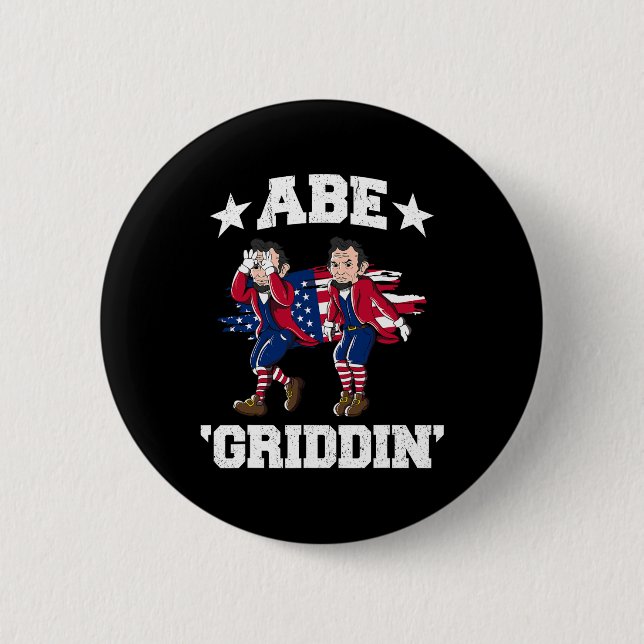 Of July Benjamin Franklin Griddy Ben Griddin  Button (Front)