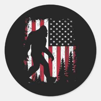 Of July Bigfoot Sasquatch American Flag Patriotic  Classic Round Sticker