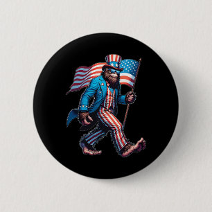 Of July Bigfoot Sasquatch Patriotic American Flag  Button