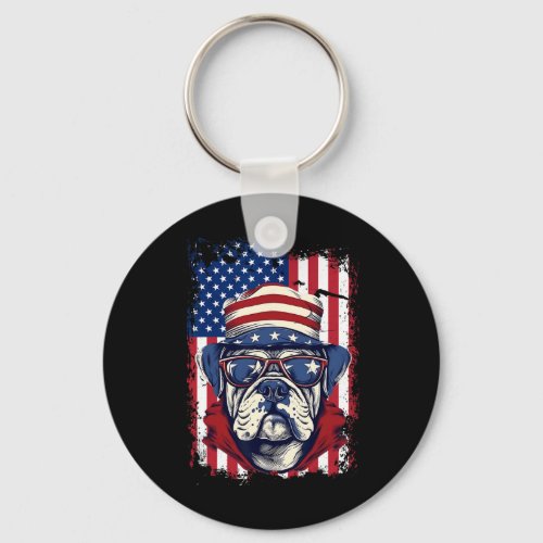 Of July Bulldog American Flag 4th July Bulldog Dog Keychain