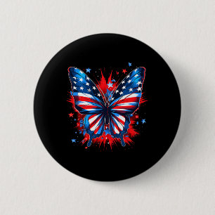 Of July Butterfly Usa Flag Cute American Women Gir Button