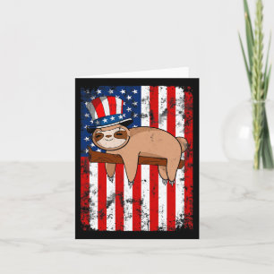 Of July Cute Sloth Usa American Flag Independence Card