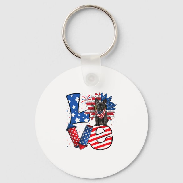 Of July Decor Patriotic Love French Bulldog Dog Us Keychain (Front)