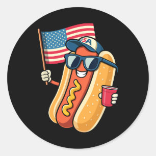 Of July Hotdog Funny Fourth Of July Patriotic Usa  Classic Round Sticker