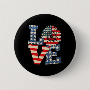 Of July Love Sunflower Patriotic American Flag Usa Button