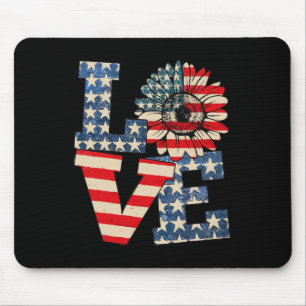 Of July Love Sunflower Patriotic American Flag Usa Mouse Pad