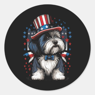 Of July Patriotic Bearded Collie Dog Us Flag  Classic Round Sticker