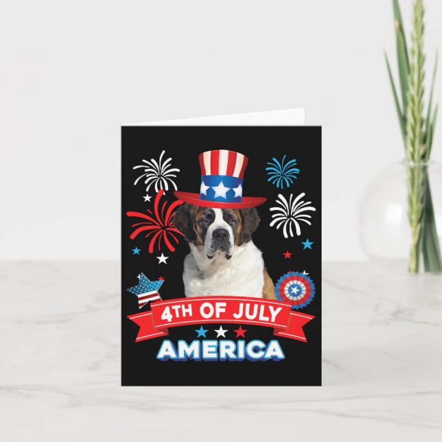 Of July Patriotic Day St. Bernard Dog Independence Card (Front)