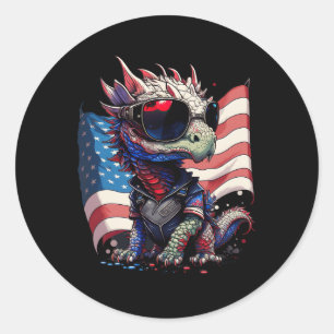 Of July Patriotic Dragon Us Flag Classic Round Sticker