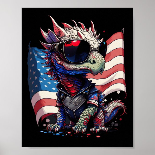 Of July Patriotic Dragon Us Flag  Poster (Front)