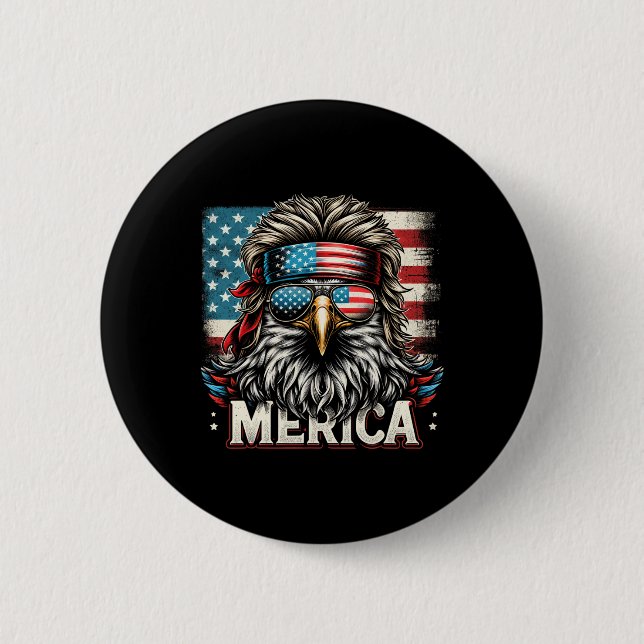 Of July Patriotic Funny Eagle July 4th Usa Merica  Button (Front)