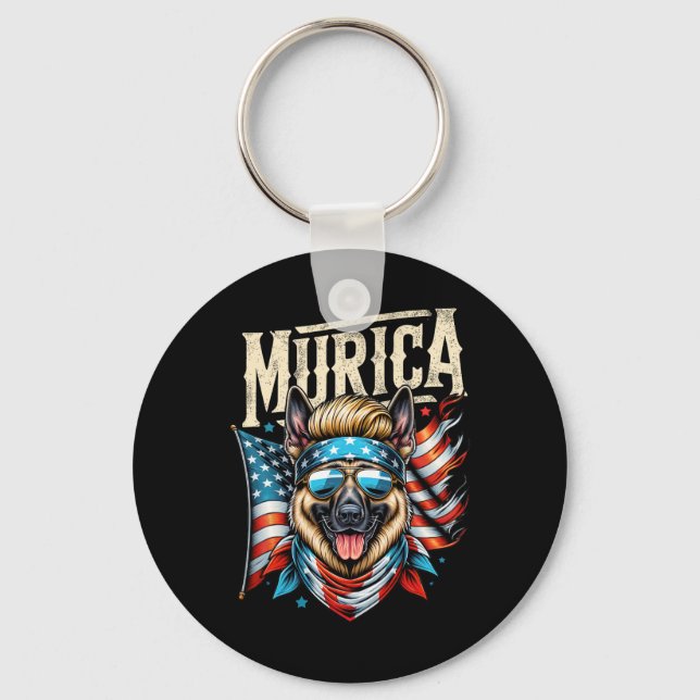 Of July Patriotic Funny German Shepherd July 4th U Keychain (Front)